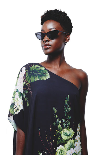 Naomi Black Cat Eye Sunglasses - Model Side View