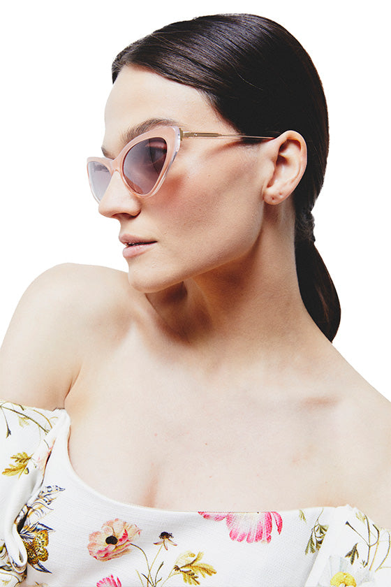 Naomi Blush Cat Eye Sunglasses - Model Side View
