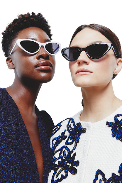 Naomi Black and White Cat Eye Sunglasses - Model Front View 