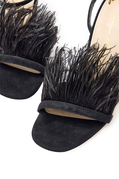 Monique Lhuillier Azalea Noir Satin Sandal