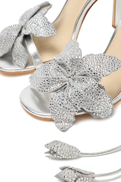 Monique Lhuillier Fleur Silver Leather Sandal