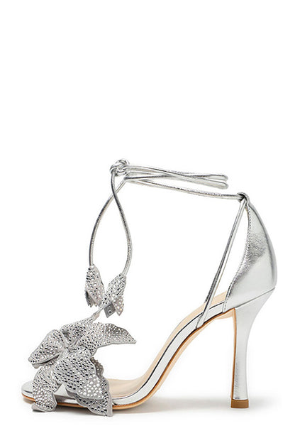 Monique Lhuillier Fleur Silver Leather Sandal