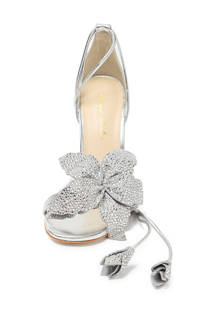 Monique Lhuillier Fleur Silver Leather Sandal